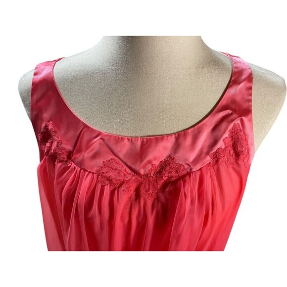 Vintage Gossard Artemis Pink Nightgown Medium 1960s Chiffon Layer Lace Appliqué - Picture 3 of 10
